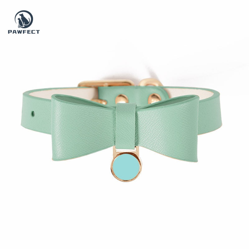 Soft Leather Cat Leash Set with Bow Collar or Harness