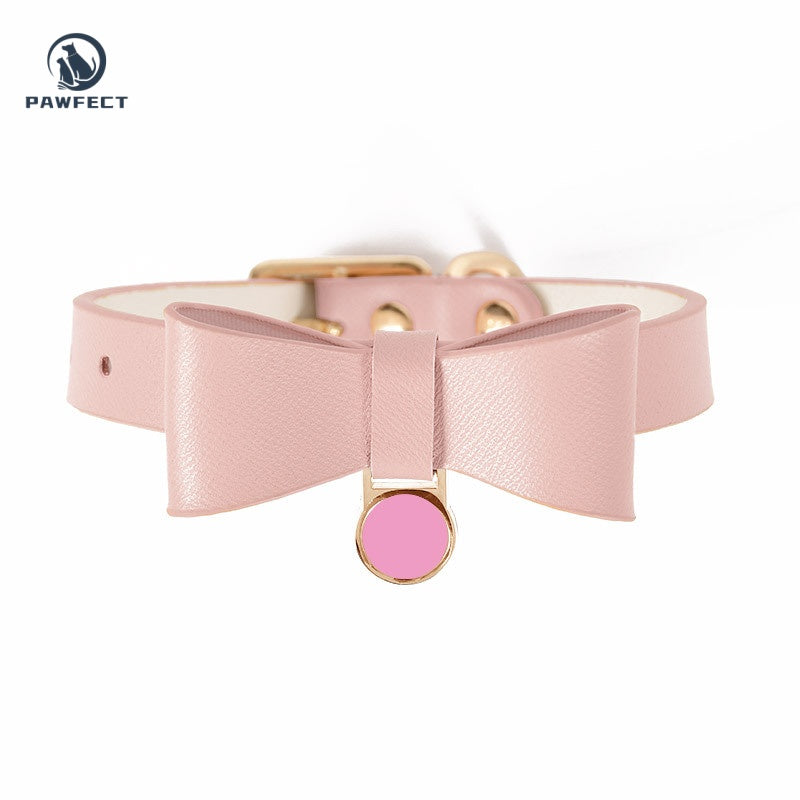 Soft Leather Cat Leash Set with Bow Collar or Harness