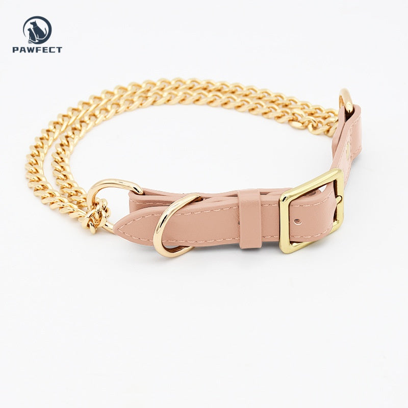 Golden Stainless Steel No-Pull Pet Collar & Leash Set