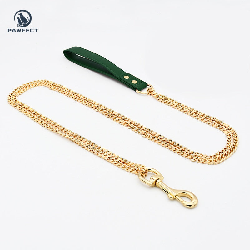 Golden Stainless Steel No-Pull Pet Collar & Leash Set