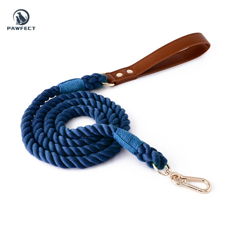 Woven Cotton Dog Leash with Soft Leather