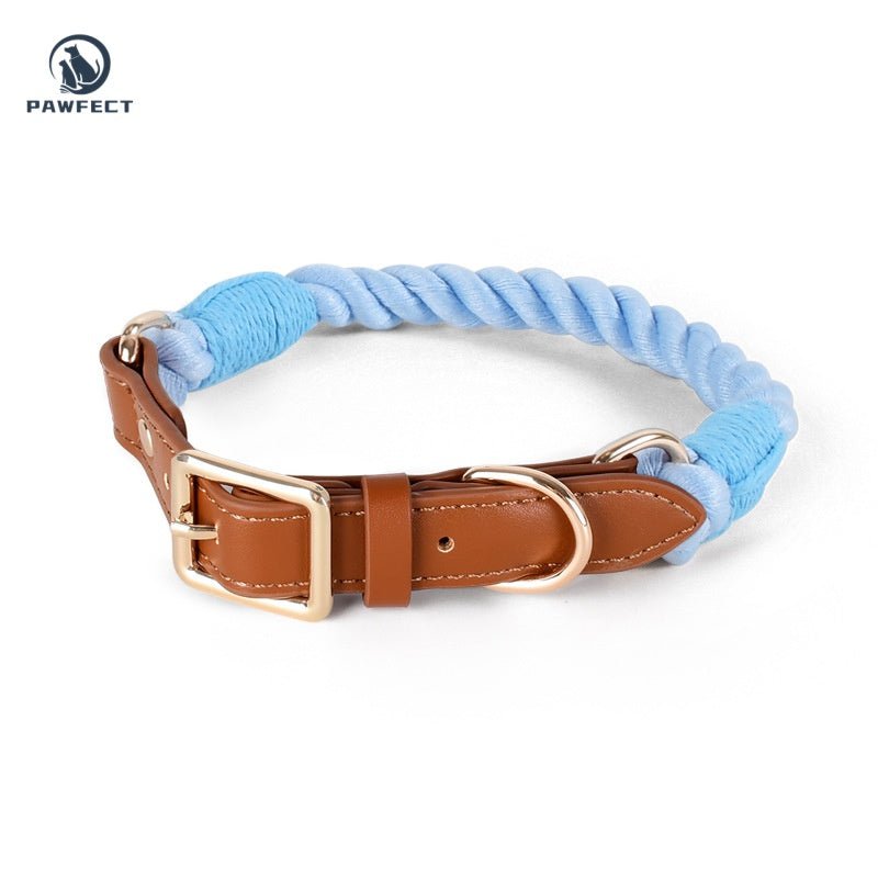 Woven Cotton Dog Collar with Soft Leather