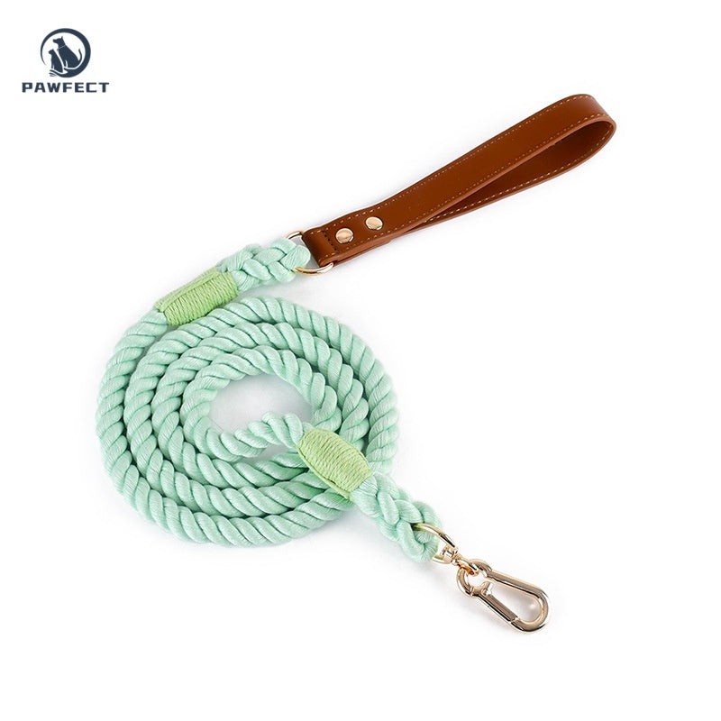 Woven Cotton Dog Leash with Soft Leather