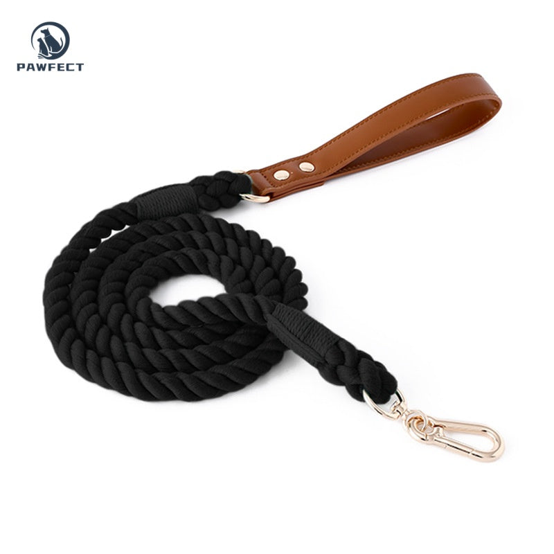 Woven Cotton Dog Leash with Soft Leather