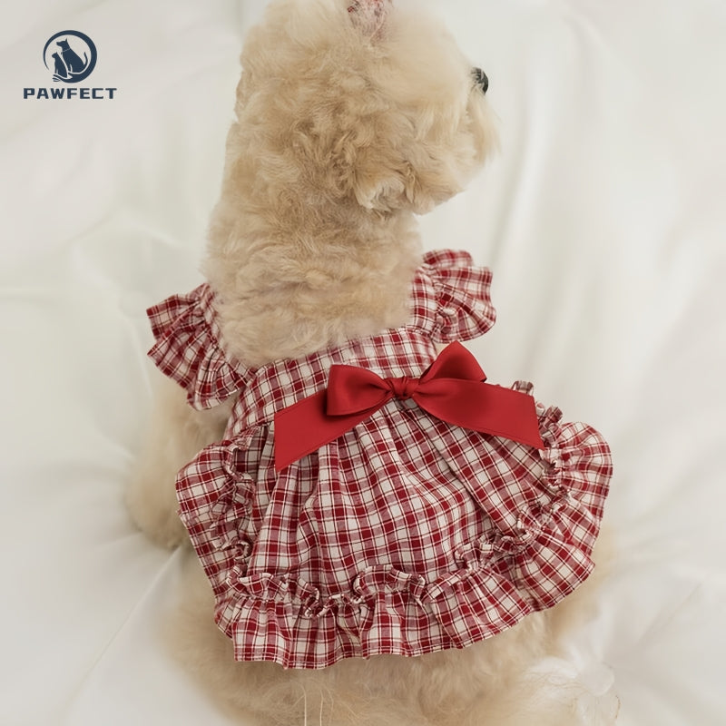 Cute Plaid Dog Dress with Bow Detail