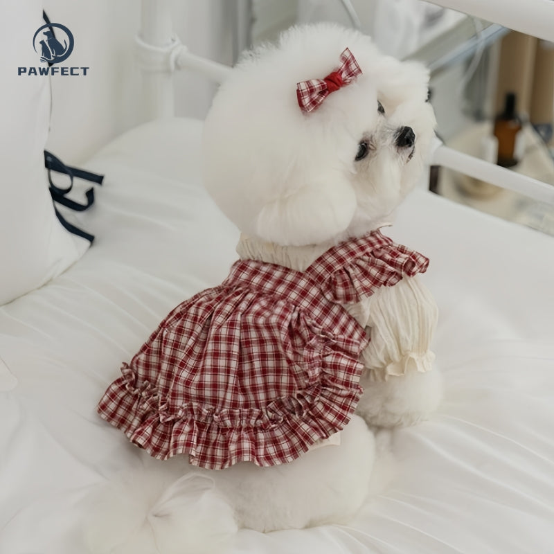 Cute Plaid Dog Dress with Bow Detail