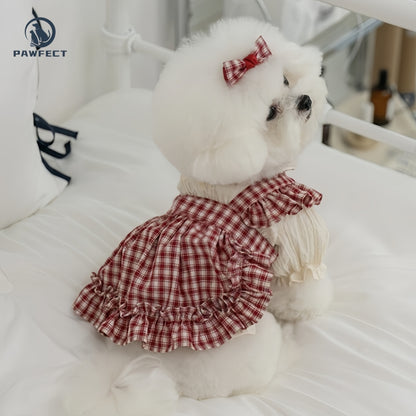 Cute Plaid Dog Dress with Bow Detail