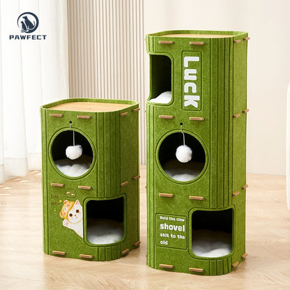 All-in-One Square Felt Cat Condo with Climbing Platform
