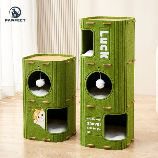 All-in-One Square Felt Cat Condo with Climbing Platform