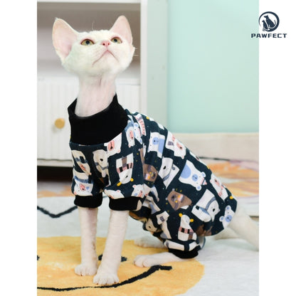 Full-Body Cartoon Romper for Cats with Belly Protection & Four-Leg Design