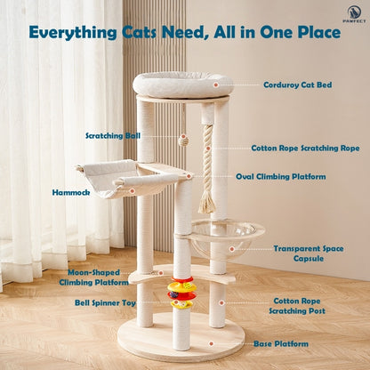 Multi-Functional Cat Tree with Scratch-Resistant Build & Space Capsule Nest