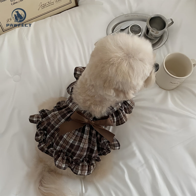 Cute Plaid Dog Dress with Bow Detail
