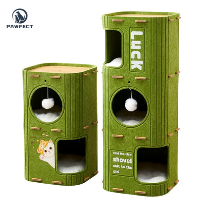 All-in-One Square Felt Cat Condo with Climbing Platform