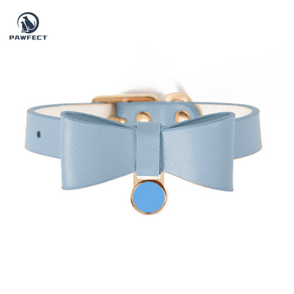 Soft Leather Cat Leash Set with Bow Collar or Harness