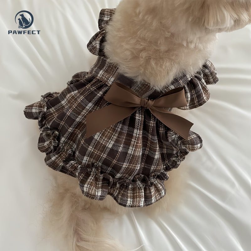 Cute Plaid Dog Dress with Bow Detail