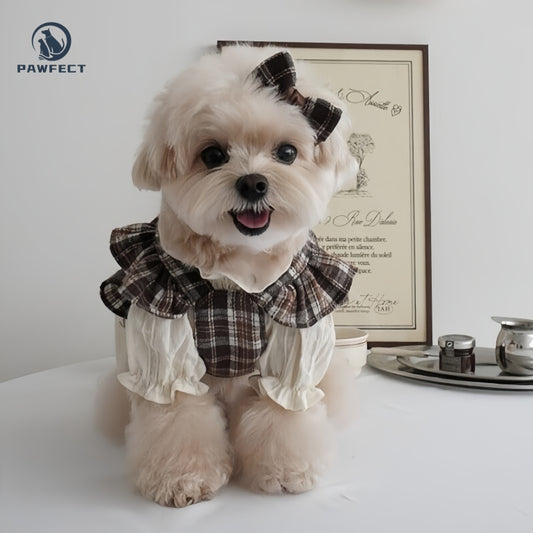 Cute Plaid Dog Dress with Bow Detail