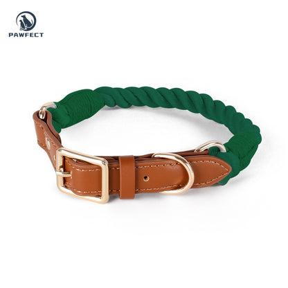 Woven Cotton Dog Collar with Soft Leather