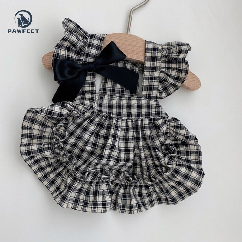 Cute Plaid Dog Dress with Bow Detail