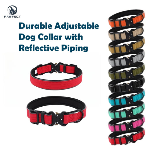 Durable Adjustable Dog Collar with Reflective Piping